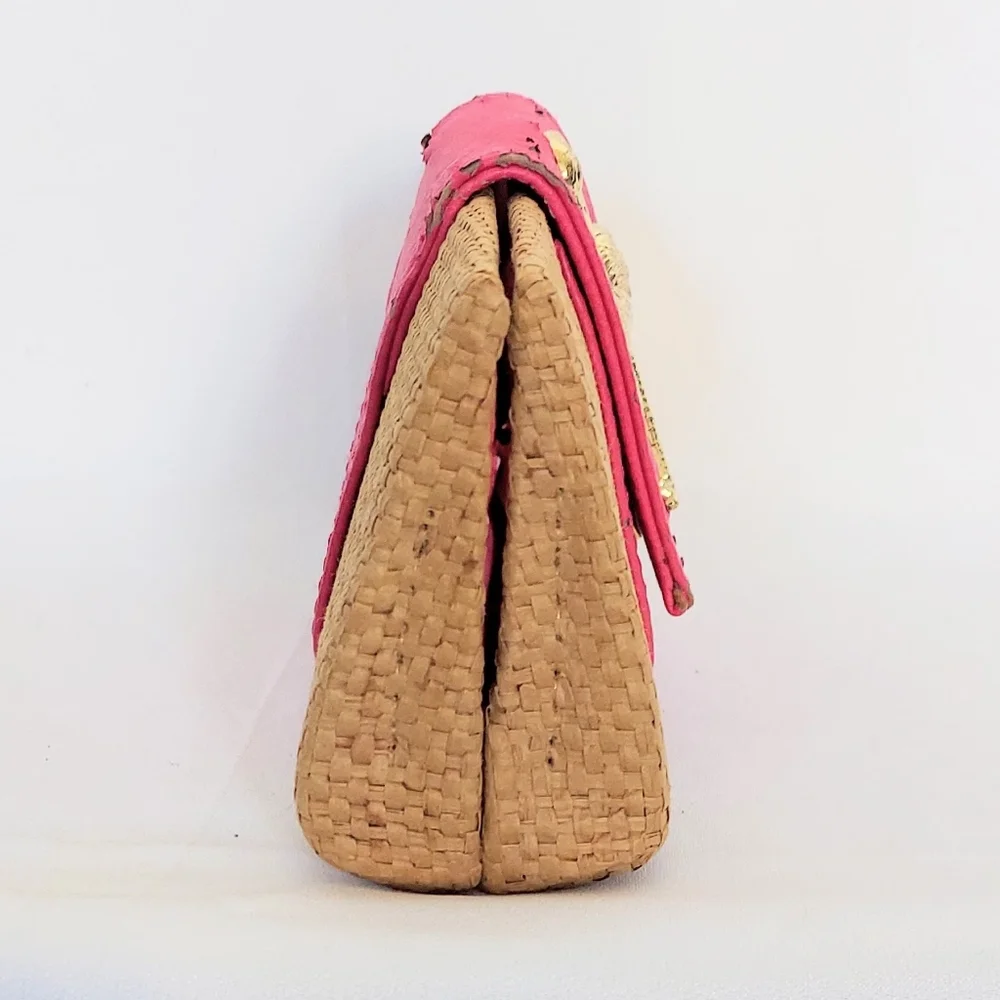 Mud Pie Rattan Flamingo Clutch Pink
